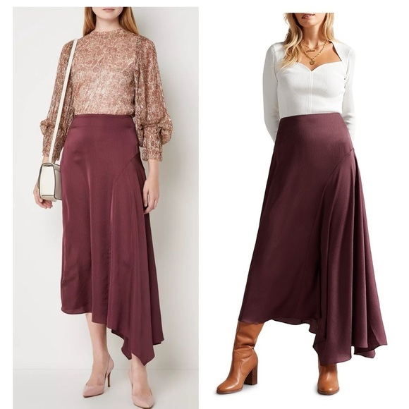 Ted Baker Terra Asymmetric Midaxi MIDI High Low Silky Skirt  Size Medium US 6 - Picture 1 of 10